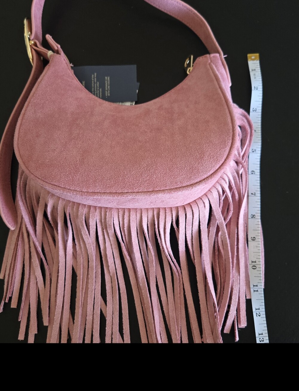 NWT Universal Thread Pink Faux Suede Fringe Crescent Shoulder Bag - Picture 13 of 13
